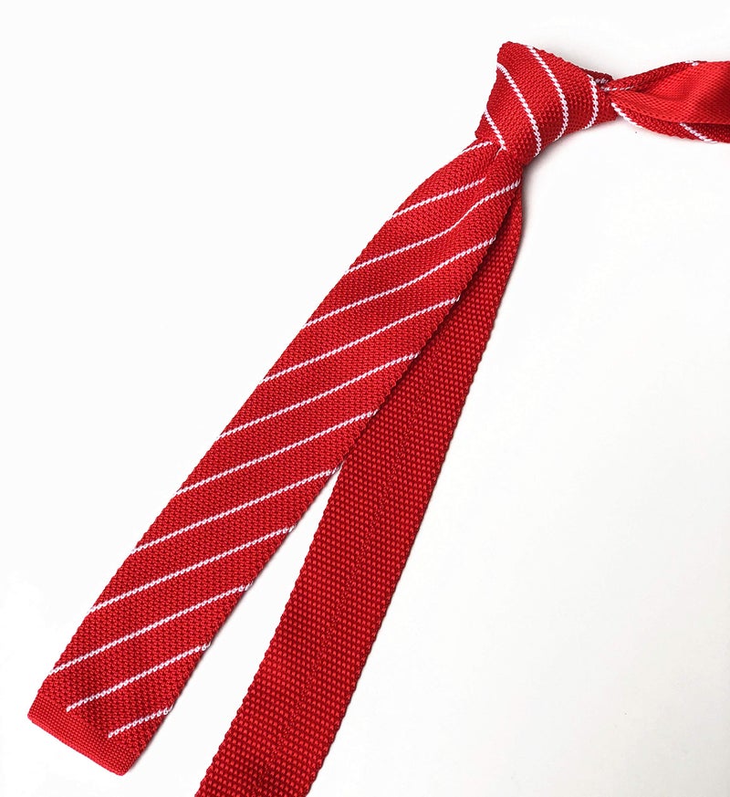 Elfeves Mens Casual Red White Woven Stripe Neck Ties Knit Formal Party Wedding Prom New Neckties Textured Distressed - Image 4